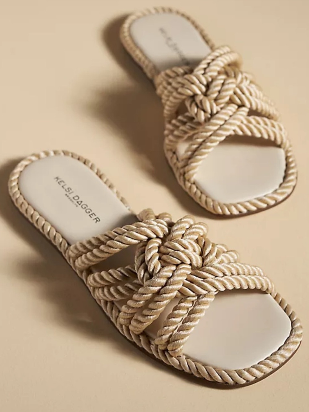 Kelsi dagger Brooklyn rope beachy slide sandals cream sz 8 coastal preppy